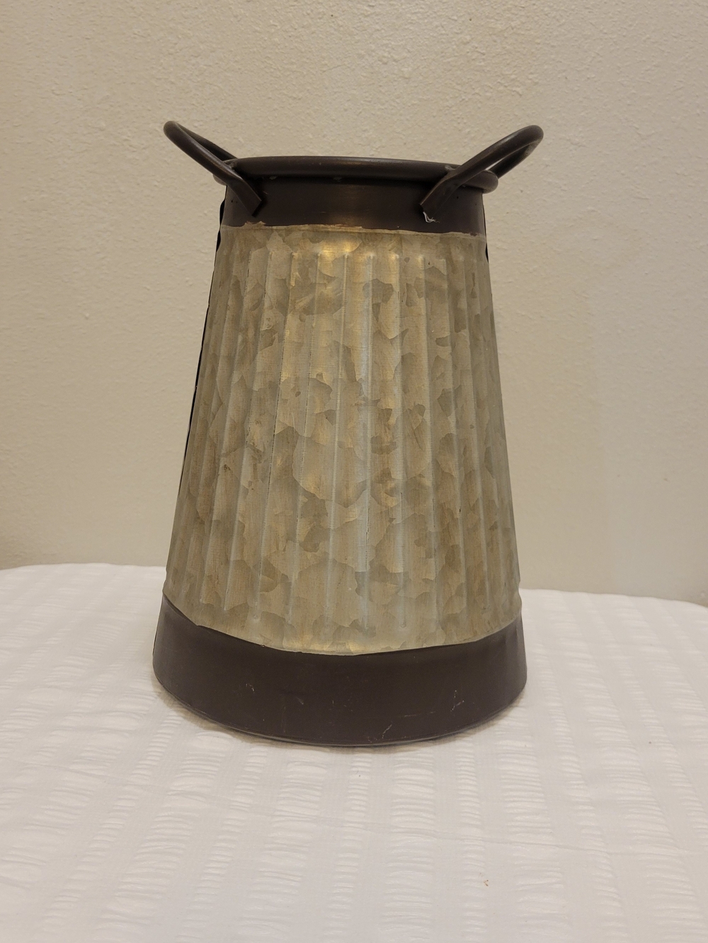 Textured Metal Pitcher Vase with Dark Brown Trim